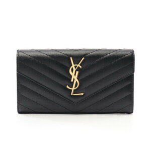 Saint Laurent Monogram Bifold Long Wallet Leather Black